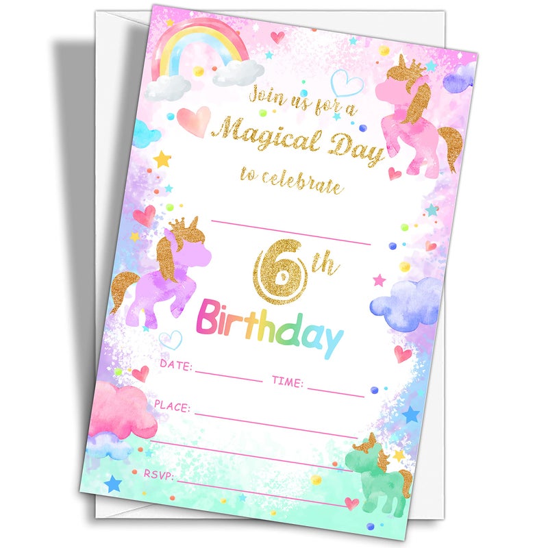 YQV 6th Birthday Party Invitations  20-Count Magical Day Birthday Party Invites With Envelopes-HBYQK-B11 - Image 1
